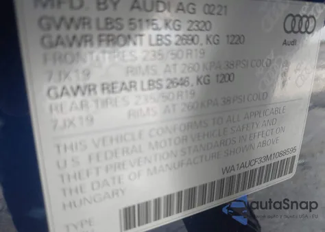 2021 Audi Q3 Premium 40 Tfsi Quattro Tiptronic z USA, uszkodzony, nr VIN WA1AUCF33M1088595